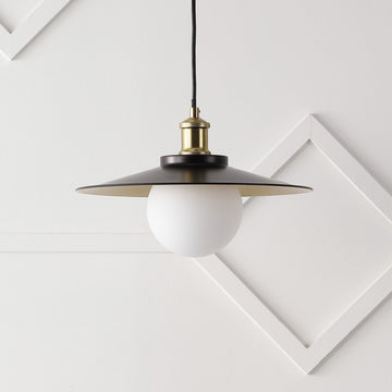 Hadley 14.5" 1-Light Scandinavian Farmhouse Iron/Frosted Glass LED Pendant - JONATHAN Y